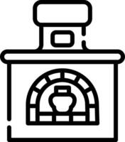 A black and white line icon of a pizza oven vector