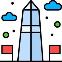 A skyscraper with a red flag and clouds vector
