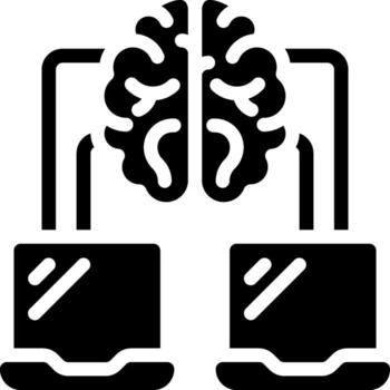 A black and white image of a computer with a brain inside vector