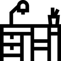 A black and white image of a desk and chair vector