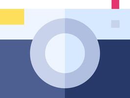 A flat icon of a camera with a yellow and blue background vector