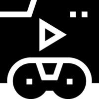 A black and white icon with a play button vector
