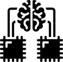 A black and white image of a computer chip and a brain vector