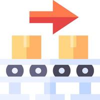 A conveyor belt with boxes and an arrow pointing to the right vector