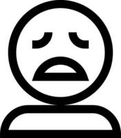 A black and white icon of a person with a sad face vector