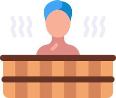 A person in a wooden bathtub with a towel on vector