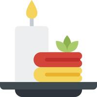A candle and a stack of towels on a plate vector