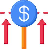 A dollar sign is shown on a stick with arrows pointing up vector