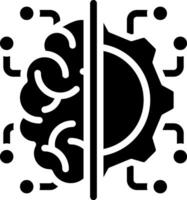 A black and white image of a brain and gears vector