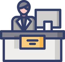 A person sitting at a desk with a computer vector