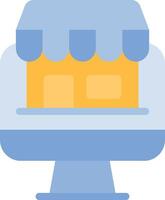 A blue and yellow store front with a yellow awning vector