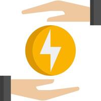 Two hands holding a yellow coin with a lightning bolt on it vector