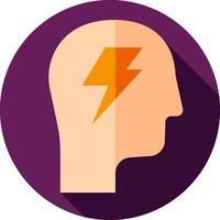 A flat icon of a man's head with a lightning bolt vector