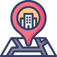 A map marker with a building in the center vector