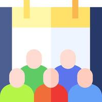 A group of people are standing in front of a calendar vector
