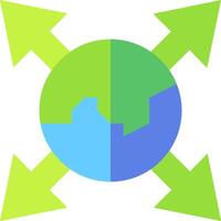 A green and blue arrow pointing to the earth vector