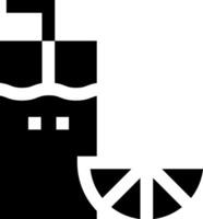 A black and white icon of a drink and slice of fruit vector