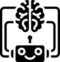 A black and white image of a robot with a brain vector