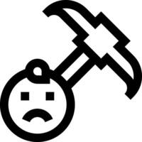A black and white image of a hammer and a sad face vector
