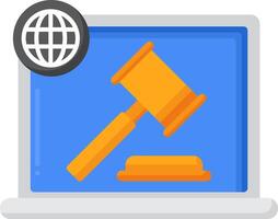 A judge's gavel on a laptop with a globe icon vector