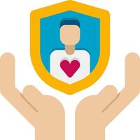 A shield with a heart and a person holding it vector