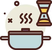 A pot with an hourglass and a clock on it vector