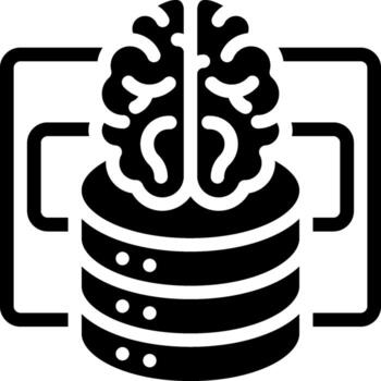 A black and white image of a brain on top of a stack of data vector