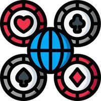 A globe with four poker chips and hearts vector