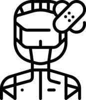A black and white line drawing of a man with a bandage on his head vector