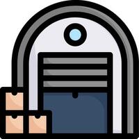 A cartoon garage door with boxes and a door vector