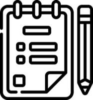 A black and white outline of a pen and a notepad vector