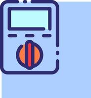 A blue and orange electronic device with a clock on it vector