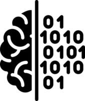 A black and white image of a brain with binary code vector
