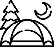 A tent and trees are shown in a black and white outline vector