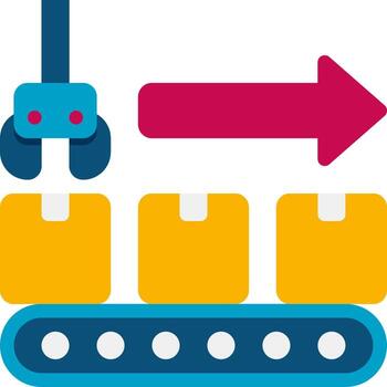 A robot is holding a box with a red arrow pointing to it vector