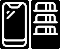 A black and white icon of a phone and a computer vector