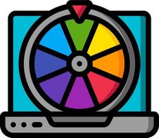 A laptop with a wheel of fortune on it vector