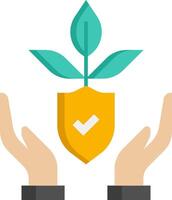 Hands holding a shield with a green plant on it vector