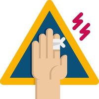A hand with a bandage on it and a warning sign vector