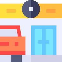 A car is parked in front of a building vector