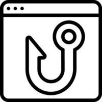 A black and white icon of a hook on a computer screen vector