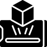A black and white icon of a box with a cube on top vector