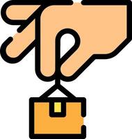 A hand holding a box with a finger pointing to it vector
