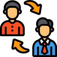 Two people are shown in a circle with arrows pointing to them vector