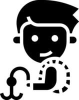 A black and white icon of a boy holding a hook vector