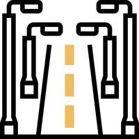 A road with two lanes and a yellow line vector
