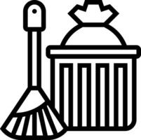 A black and white image of a broom and trash can vector