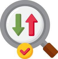 Magnifying icon with arrow and check vector