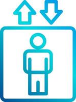 A blue icon with an arrow pointing up and a person standing in front of it vector