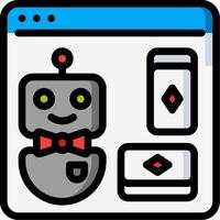 A robot is sitting on a computer screen with a computer mouse vector